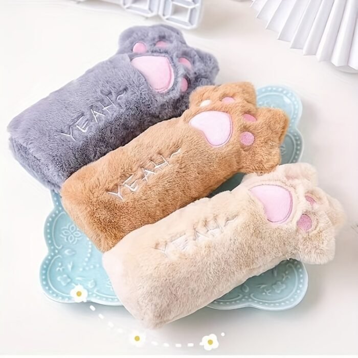 Cute Plush Cat Paw Pen Case, Large Capacity Korean Style Ins Fashion Stationery Pencil Pouch, Adorable Fluffy Pencil Holder for School and Office Supplies - Image 4