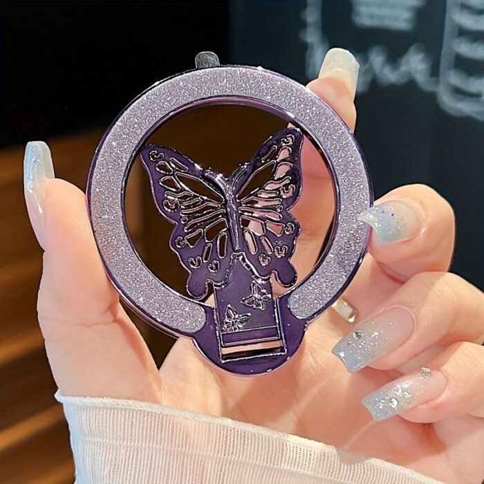 1pc Glitter Butterfly Stand Ultra-Thin Magnetic Wireless Charging Foldable Back Adhesive Phone Case Universal Ring Holder - Image 13