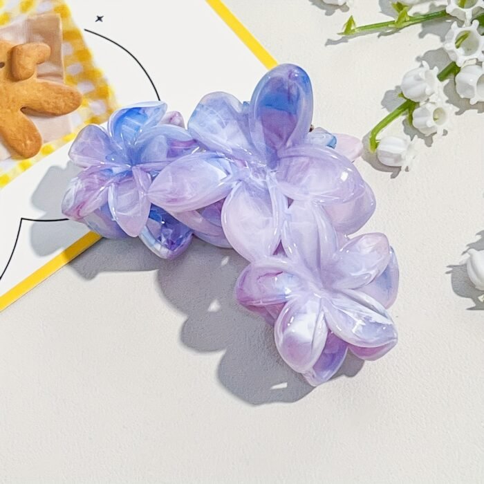 1pc Fashion Marble Pattern Egg Flower Hair Claw - Bohemian Style Plastic Shark Clip for Vacation and Everyday Wear, Floral Hair Accessory|Floral Hair Claw|Marble Pattern Texture - Image 14