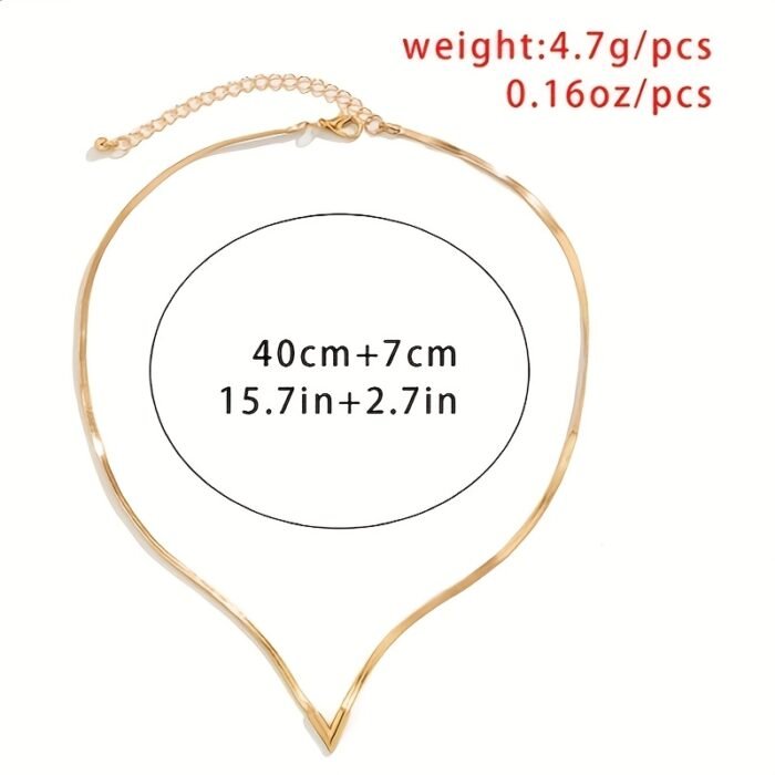 Golden-Tone V-Shaped Pendant Snake Chain Necklace for Women - Minimalist Bohemian Zinc Alloy Layered Jewelry, Versatile Everyday Necklace for Casual & Formal Outfits, Valentine's Day Gift Idea, Fashionforward Accessory, Elegant Design, Durable Jewelry, Statement Jewelry, Women's Fashion - Image 6
