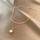 Elegant Double Layer Chain Necklace - Imitation Pearl Pendant, Iron Material, Versatile for Women, Daily & Party Wear, 1pc