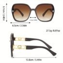 1pc Women'S Chic Rectangle Fashion Glasses with Electroplated + Rhinestone-Embellished Arms, PC Frame & Lens, Decorative Selfie Eyewear with Golden Buckle Detail, Fashion Glasses|Trendy Fashion Glasses|Polycarbonate Frame, Cute Glasses