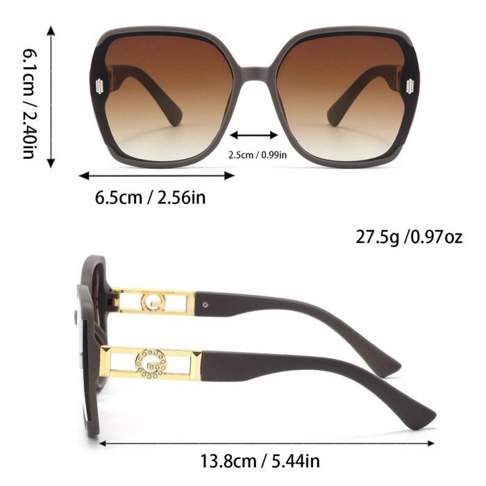 1pc Women'S Chic Rectangle Fashion Glasses with Electroplated + Rhinestone-Embellished Arms, PC Frame & Lens, Decorative Selfie Eyewear with Golden Buckle Detail, Fashion Glasses|Trendy Fashion Glasses|Polycarbonate Frame, Cute Glasses - Image 4