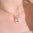 Elegant 14K Gold Plated Golden Plated Tulip Pendant Necklace with Pink & White Imitation Imitation Pearl, Golden-Tone Alloy Chain Collarbone Jewelry for Women - Birthday Anniversary Christmas Gift, Best for Christmas