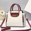 Stylish White & Navy Blue Women'S Handbag with Golden-Tone Hardware - Detachable Shoulder Strap, Zipper Closure, Polyester Lining - Perfect Gift for Mom or Family, Casual Chic Design, Durable Zipper Closure