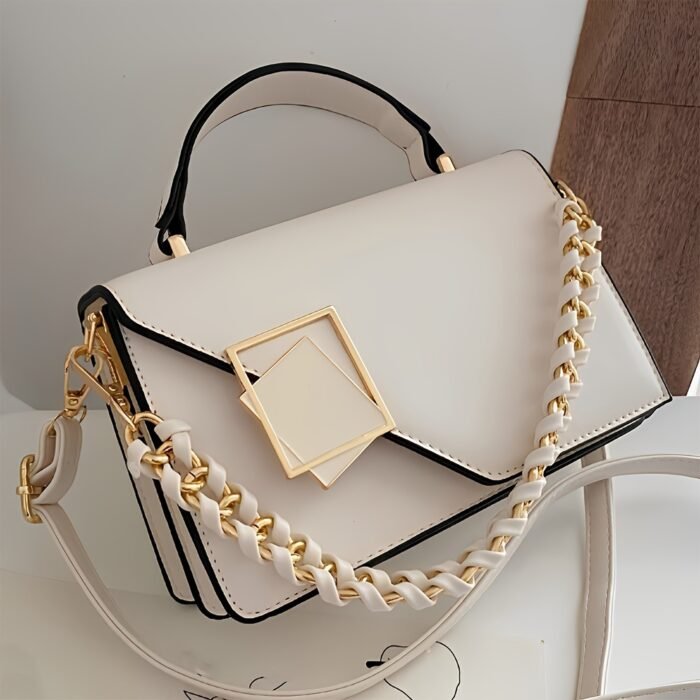 Metal-Decorated Square Handbag - Large Capacity, Lightweight, Portable | Mini Synthetic Flip Bag for Women, Perfect for Office, Business, Autumn & Winter - Image 6