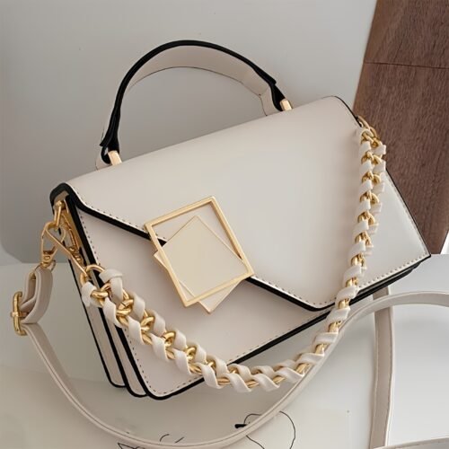 Metal-Decorated Square Handbag - Large Capacity, Lightweight, Portable | Mini Synthetic Flip Bag for Women, Perfect for Office, Business, Autumn & Winter