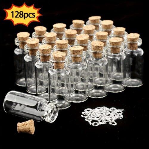 YWLI 53/128pcs/set Glass Bottle Transparent Mini Glass Small Bottle Empty Sample Container Jar with Cork for Information Wish Wedding Party Gift Jewelry DIY Decoration