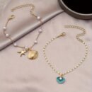 2pcs Set Elegant Simple Style Imitation Pearl and Shell Bracelets with Starfish Charm, Ocean-Inspired Fashion Jewelry, for Daily Wear
