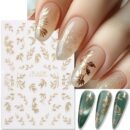 2pcs Golden Glitter Leaf Design Nail Stickers, Self-Adhesive Willow Leaf Pattern for DIY Salon, Women and 'S Nail Art Supplies LS-J