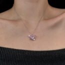 1pc Elegant Korean-Japanese Style Women's Necklace with Sparkling Pink Heart Rhinestone Pendant - Delicate Chain Jewelry Gift for Weddings, Anniversaries & Special Occasions, Necklace for Girlfriend, Wedding Accessory, Sleek Design