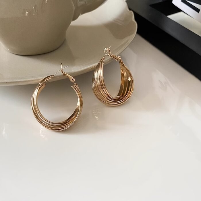 Elegant Golden-Tone Textured Hoop Earrings for Women - Perfect for Parties, Daily Wear & Special Occasions, Banquets, Music Festival, Travel Photography - Image 9