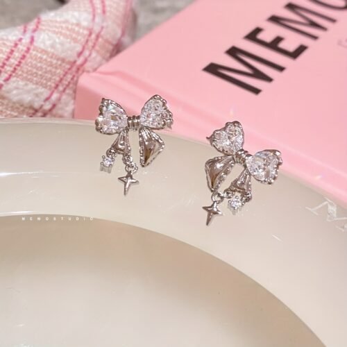Elegant Bowknot Stud Earrings with Sparkling Cubic Zirconia, Alloy - Perfect for Summer Outfits, Dates, and Travel - Ideal Gift for Her, Vacation Jewelry|Glamorous Accessory|Alloy Construction