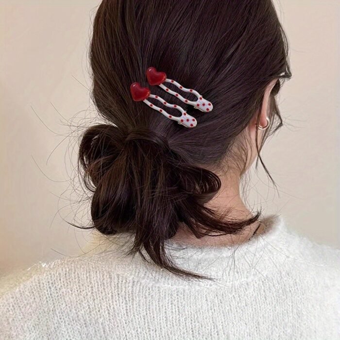 2pcs/4pcs Retro Fashion Heart Polka Dot Hair Clips, Cute Duckbill Clip, Bangs Barrette, High-End Edge Clamps Versatile Accessories for Spring and Summer - Image 10