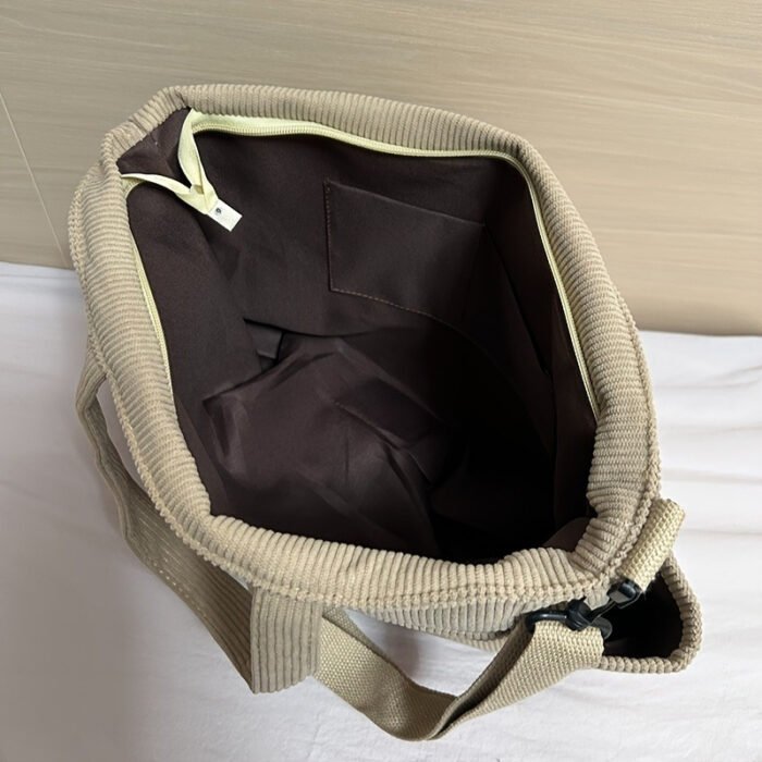 Stylish Women’s Corduroy Handbag with Detachable Strap & Zipper Closure – Spacious Multifunctional Shoulder Bag in Khaki, Cream, Green, or Black – Korean-Inspired Design with Cloud Charm - Image 8
