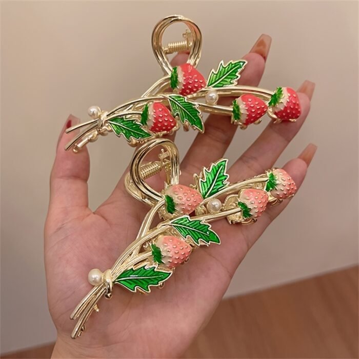 [1pc Strawberry Hair Claw] 1pc Trendy Strawberry Metal Hair Claw, Girl's Ponytail Large Hair Clip Accessories Headwear - Image 8