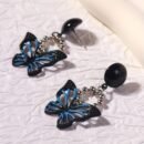 1 Pair of French Style Sweet And Cool Hot Feeling Forest Black And Blue Color Matching Butterfly Earrings Suitable for Women to Wear at Daily Gatherings And Parties
