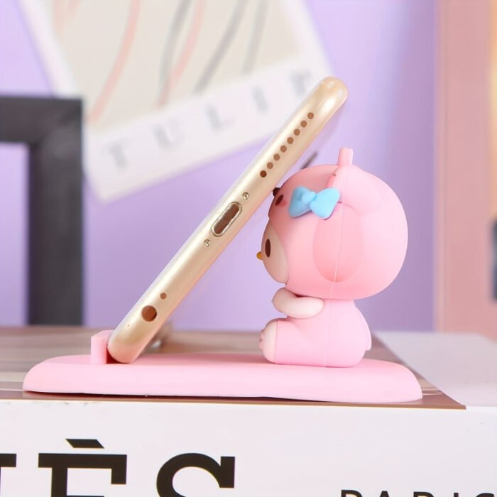 1pc Cute 3D Cartoon Character Phone Stand - PVC, Non-Waterproof, Ideal for Desk & Bedside, Pink Bow Design, Perfect for Mobile Phones, Desk Accessories - Image 3