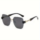 [Stylish Eyeglasses] Stylish Eyeglasses | Chain Temple Large Frame Retro Rimless Edge Trimmed Glasses