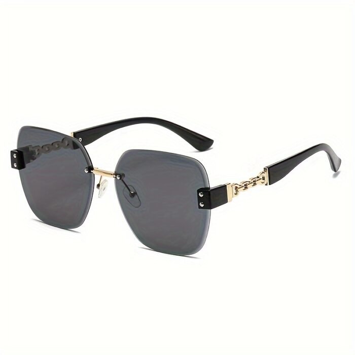 [Stylish Eyeglasses] Stylish Eyeglasses | Chain Temple Large Frame Retro Rimless Edge Trimmed Glasses - Image 5