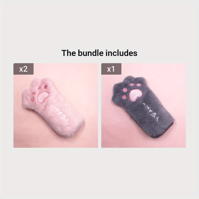 Cute Plush Cat Paw Pen Case, Large Capacity Korean Style Ins Fashion Stationery Pencil Pouch, Adorable Fluffy Pencil Holder for School and Office Supplies - Image 11