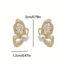 Pair of Elegant Golden-Tone Butterfly Stud Earrings with Sparkling Rhinestones & Pearl Centers - Luxurious Alloy Jewelry, Ideal Valentine's Day Gift for Her, Elegant Accessories|Butterfly Motif|Rhinestone Embellishments, Butterfly Earrings