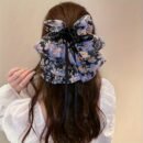 1pc Large Floral Bow Hair Claw Clip - Blue Orange Black White Spring Summer Hair Accessories for Women, Mother’s Day Gift, Party & Everyday Use, Hair Styling Accessories, Elegant Hairpiece