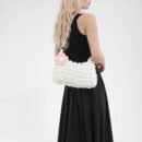 Chic Bubble Flower Shoulder Bag for Women, Lightweight Pleated Tote for Shopping & Daily Commute, Versatile Single-Strap & Crossbody Bag in Black, Pink, White - Polyester Lined, Zip Closur