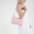 Chic Bubble Flower Shoulder Bag for Women, Lightweight Pleated Tote for Shopping & Daily Commute, Versatile Single-Strap & Crossbody Bag in Black, Pink, White - Polyester Lined, Zip Closur