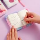 Adorable Mini Notebook with Cute Cat Design - Portable Small Diary with Pen Pocket, Ideal Gift for Students, Polyester Cover, Pink and White, Diary Accessories | Playful Design | Durable Cover