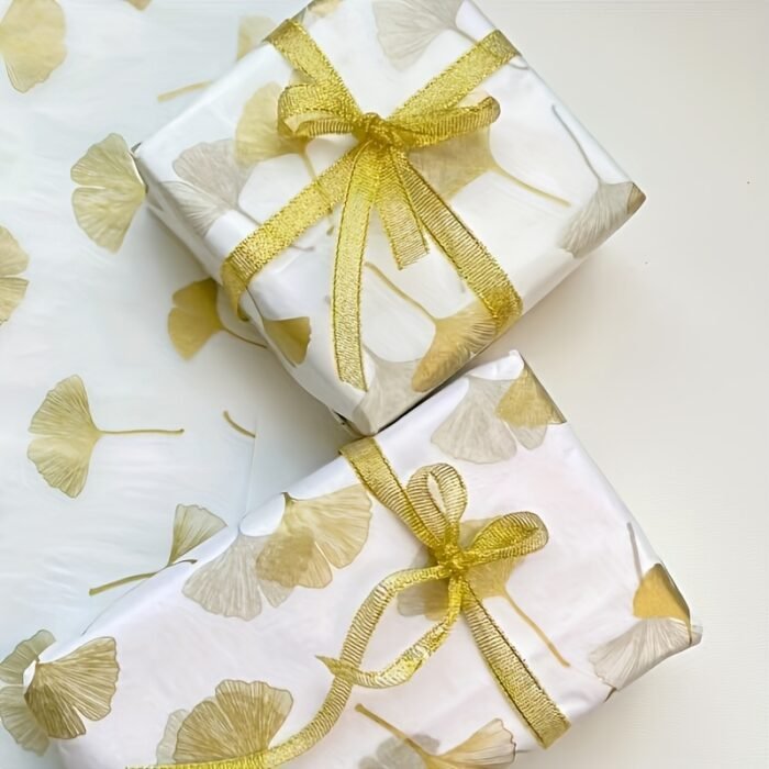 100 Sheets of Elegant Golden Ginkgo Leaf Design Tissue Paper, 50.8cm x 35.56cm Gift Wrapping Paper for Weddings, Valentine'S Day, Birthdays, Crafts, and Party Decorations - Ideal for Gift Bags and Party Favors, Gift Wrapping Paper | Elegant Gift Wrapping | Decorative Tissue Paper, Gift Wrapping Supplies - Image 4