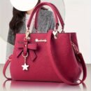 Elegant Black Handbag with Lychee Pattern, Bow Detail & Star Charm - Adjustable Shoulder Strap, Zippered Main Compartment - Perfect for Work, Shopping, Dates & Photography - Stylish Minimalist Design, Available in Khaki, Dark Gray, Rose Red, Khaki, Black