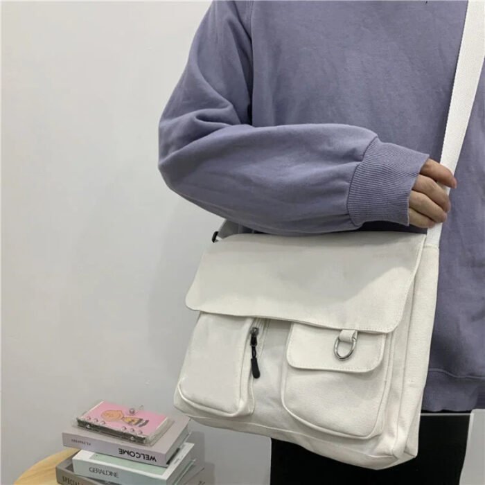 Women's Anime-Themed Messenger Bag with Free Blush Bear & Acrylic Accessories - Adjustable Strap, A4 Capacity, White/Black Casual Crossbody Shoulder Bag for, Work, Travel, Kawaii Bag, Work Accessory, Anime Accessory, Polyester Lined - Image 2