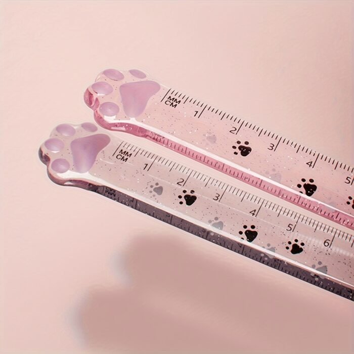 Cat Claw Cute Ruler Random One Animal Ruler, Cute Ruler, Kawaii Stationery, Novelty Straight Ruler, Measuring Tool, Stationery, Pink & Clear With Paw Pattern - Image 2
