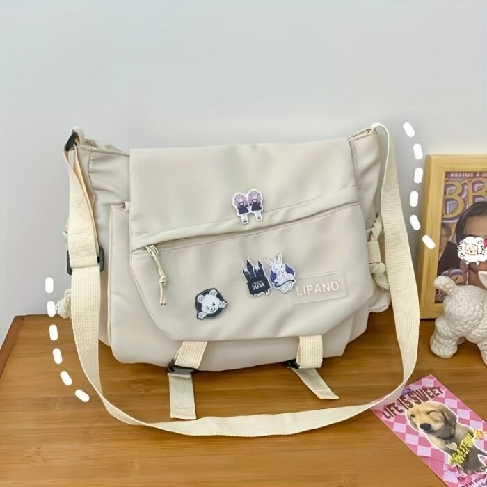 Harajuku style large capacity shoulder bag, retro workman's mail carrier bag, nylon crossbody bag for students with 4 badges included, fashionable bag suitable for men and women, perfect for back-to-school season - Image 8
