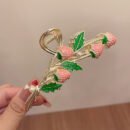 [1pc Strawberry Hair Claw] 1pc Trendy Strawberry Metal Hair Claw, Girl's Ponytail Large Hair Clip Accessories Headwear