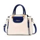 Stylish White & Navy Blue Women'S Handbag with Golden-Tone Hardware - Detachable Shoulder Strap, Zipper Closure, Polyester Lining - Perfect Gift for Mom or Family, Casual Chic Design, Durable Zipper Closure