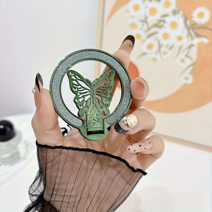 1pc Glitter Butterfly Stand Ultra-Thin Magnetic Wireless Charging Foldable Back Adhesive Phone Case Universal Ring Holder - Image 7