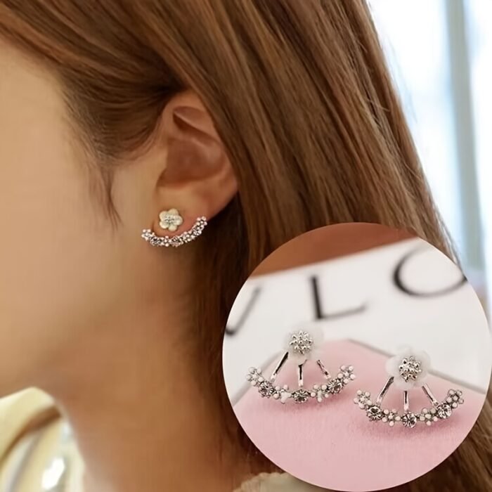 [New Flower Hanging Earrings Studs] Daisy New Korean Fashion Earrings Flower Back Hanging Studs - Image 8