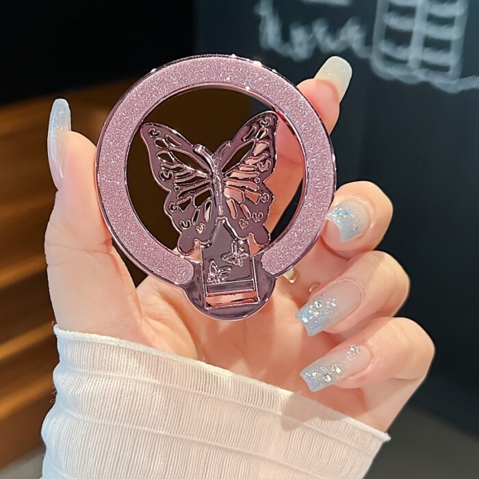 1pc Glitter Butterfly Stand Ultra-Thin Magnetic Wireless Charging Foldable Back Adhesive Phone Case Universal Ring Holder - Image 9