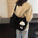 Stylish Women’s Corduroy Handbag with Detachable Strap & Zipper Closure – Spacious Multifunctional Shoulder Bag in Khaki, Cream, Green, or Black – Korean-Inspired Design with Cloud Charm