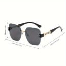 [Stylish Eyeglasses] Stylish Eyeglasses | Chain Temple Large Frame Retro Rimless Edge Trimmed Glasses