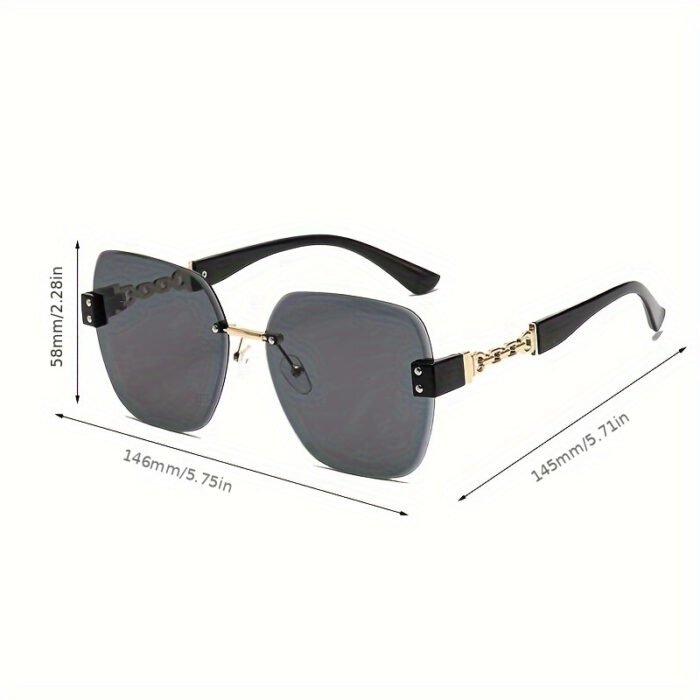 [Stylish Eyeglasses] Stylish Eyeglasses | Chain Temple Large Frame Retro Rimless Edge Trimmed Glasses - Image 8