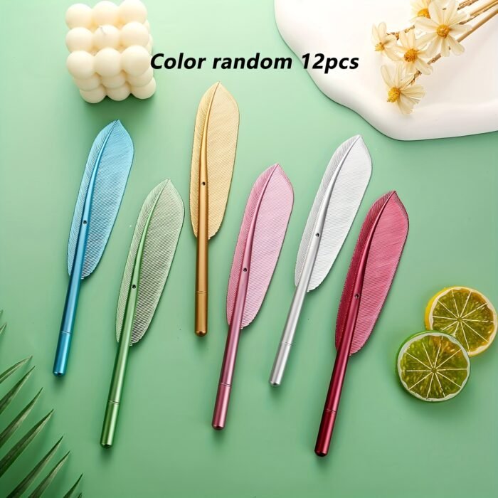 6pcs Multicolor Feather Ballpoint Pens, Fine Point PVC Writing Pens with Metallic Accents for Office & School Use (Assorted Colors) - Image 2