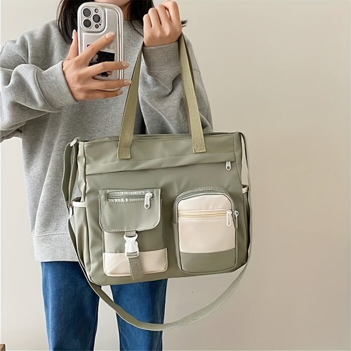 Women'S Black & Beige Two-Tone Adjustable Strap Tote Bag - Foldable, Zipper Closure, Removable Pouch, Polyester Lining, Machine Washable, Everyday Commute Bag|Foldable Tote Bag|Zippered Closure, Tote Bag - Image 5