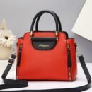 Stylish White & Navy Blue Women'S Handbag with Golden-Tone Hardware - Detachable Shoulder Strap, Zipper Closure, Polyester Lining - Perfect Gift for Mom or Family, Casual Chic Design, Durable Zipper Closure