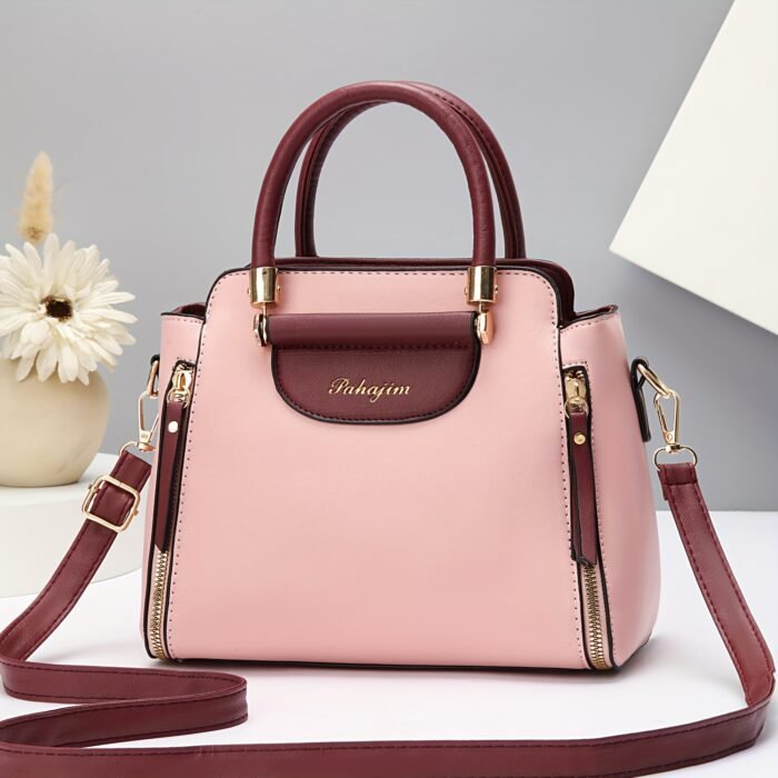 Stylish White & Navy Blue Women'S Handbag with Golden-Tone Hardware - Detachable Shoulder Strap, Zipper Closure, Polyester Lining - Perfect Gift for Mom or Family, Casual Chic Design, Durable Zipper Closure - Image 19