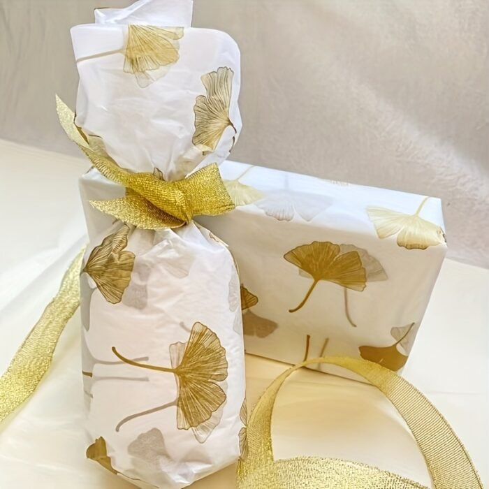 100 Sheets of Elegant Golden Ginkgo Leaf Design Tissue Paper, 50.8cm x 35.56cm Gift Wrapping Paper for Weddings, Valentine'S Day, Birthdays, Crafts, and Party Decorations - Ideal for Gift Bags and Party Favors, Gift Wrapping Paper | Elegant Gift Wrapping | Decorative Tissue Paper, Gift Wrapping Supplies - Image 3