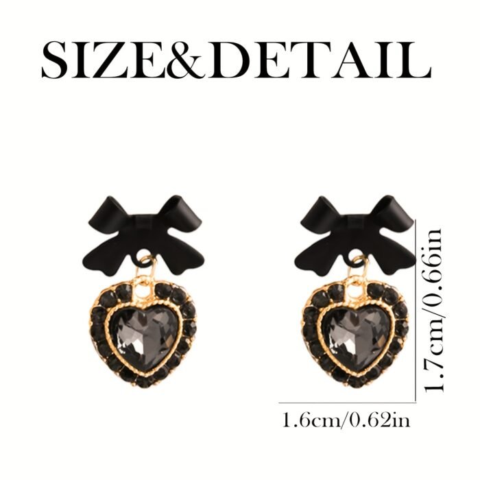 Elegant Black Bow Earrings with Heart Gemstone - Vintage-Inspired Party Jewelry, Ideal for Christmas, Halloween, New Year, Valentine'S Day Gifts for Women, Moms, and Friends, Gift Jewelry|Vintageinspired Earrings|Synthetic Gemstone Earrings - Image 5