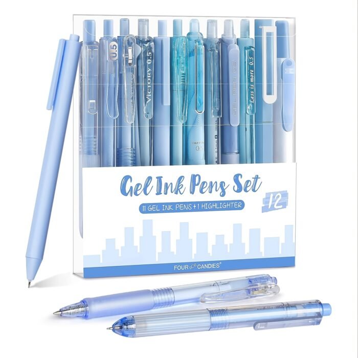 Pastel Gel Ink 0.5mm Fine Point Retractable Four Candies 12Pack Pen Set, 11 Pack Black Ink Pens with 1Pack Highlighter for Writing, Cute Note Taking Pens for School Office - Image 5